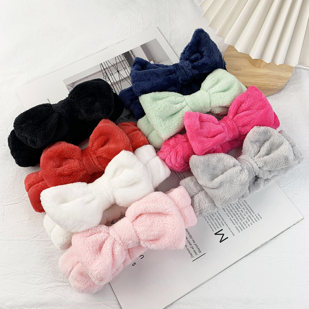 European and American Cross-Border Coral Velvet Headband Bow Plush Headband Headband Face Wash Cute Solid Color Headband Women's Accessories