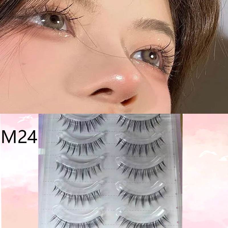 Suministro directo de fábrica transfronteriza natural larga Cruz gruesa japonés 3D afilado tallo transparente Luna doblar pestañas postizas