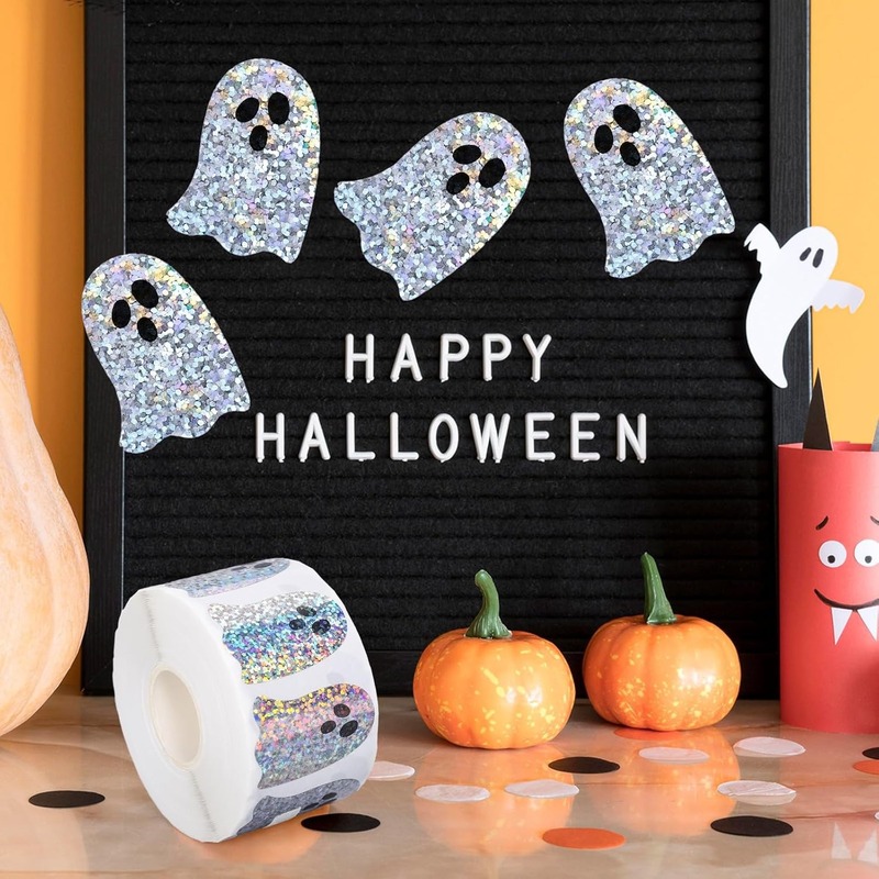 500 ステッカー/ロールハロウィンホリデーお祝いゴーストレーザー粘着ステッカーラベルシールステッカー|undefined