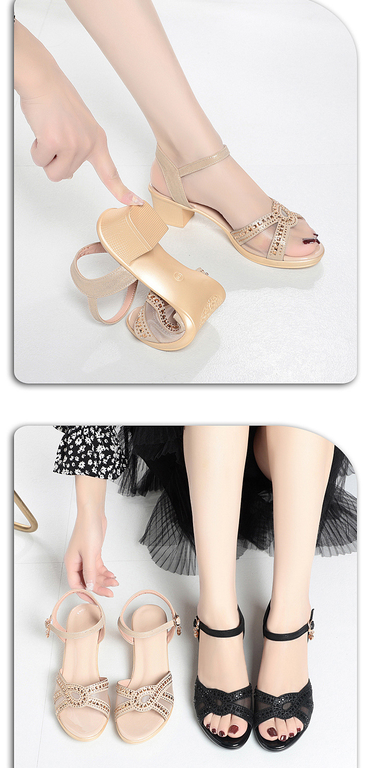 Sandal cao gót nữ quai ngang da thật gót vuông — Màu đen chi tiết 14