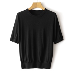 25 春夏新作テンセルシルクセーターレディース半袖 Tシャツラウンドネックスリムフィット万能セーターボトリングシャツ