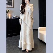 2025新款灰色毛呢套装连衣裙子女秋冬季富家千金感短裙高级感穿搭