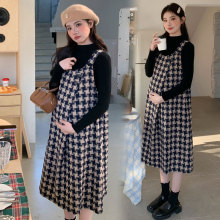 网红孕妇装时尚秋冬韩版法式毛呢连衣裙+毛衣上衣两件套孕妇套装