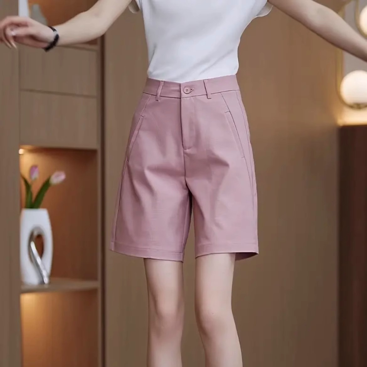 Quần short nữ 5 phân dáng rộng, cạp cao, phong cách casual mùa hè — Uzimei (không thắt lưng) (hàng cao cấp tại quầy) chi tiết 7