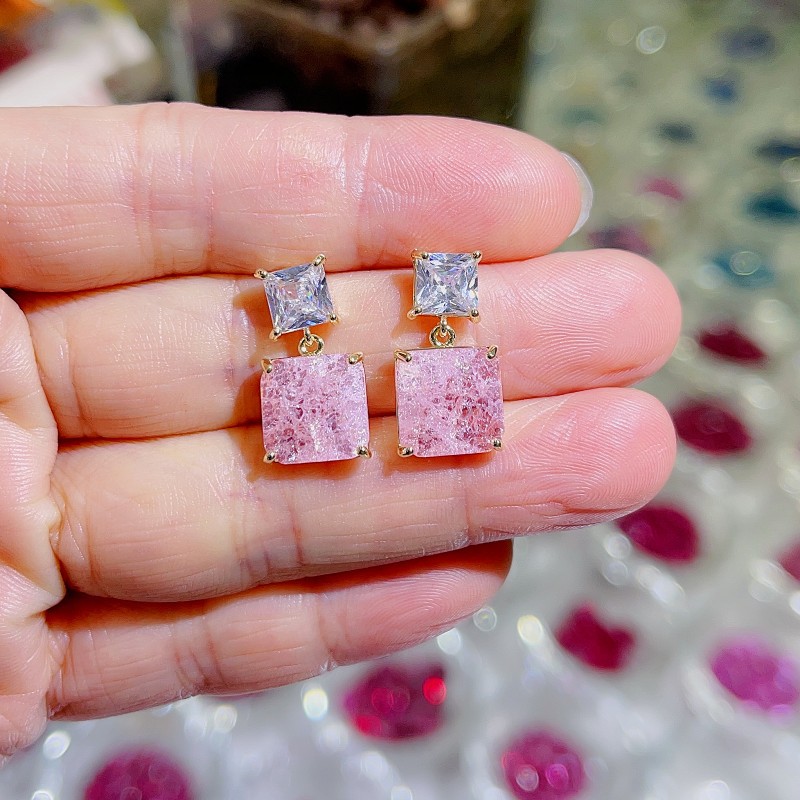 Fashion Square Copper Inlay Artificial Crystal Zircon Drop Earrings 1 Pair