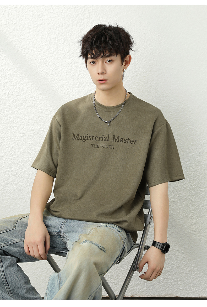 T-shirt Homme En Daim Texturé À Manches Courtes Coupe Ample Été_voghion.com