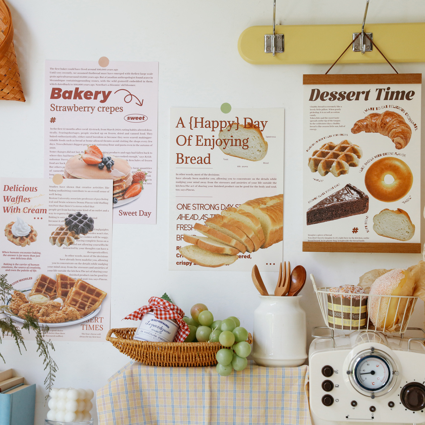 6张ins复古风面包蛋糕海报墙贴宿舍房间布置寝室墙面装饰贴画卡片