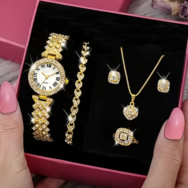 Duoduo Cross-Border Shein Popular Luxury Set Bracelet Watch with Diamonds for Women Five-Piece Gift Box Quartz Watch Duoduo Cross-Border Shein Popular Luxury Set Bracelet Watch with Diamonds for Women Five-Piece Gift Box Quartz Watch
