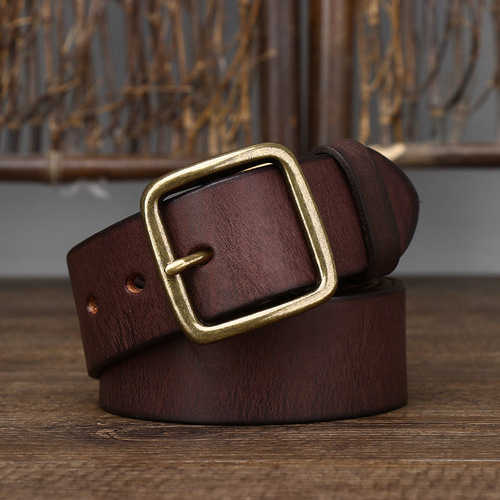 Korean style personalized fashion genuine leather pin buckle pure copper men's belt men's trendy young people pure cowhide versatile retro belt