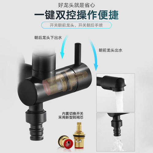 Cross-border black copper extended drain brush basin wash basin with rotating single cold wall-mounted foldable faucet with spray gun