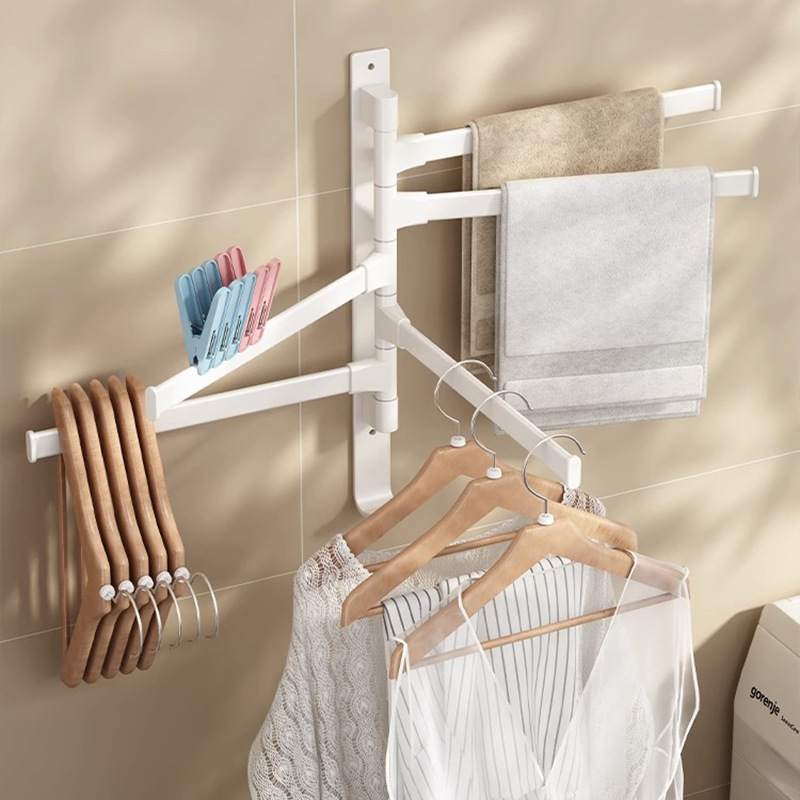 Toallero de baño sin perforaciones 180 ° espacio giratorio estante de aluminio estante de baño Barra de toalla barra colgante