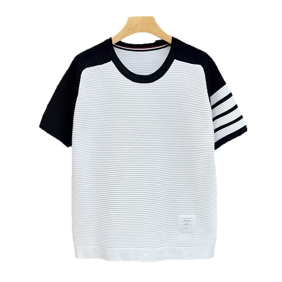 T-shirt de manga corta para hombres TB insertado rayas tricolores cuatro barras viejas líneas de hielo de verano fábrica transfronteriza al por mayor