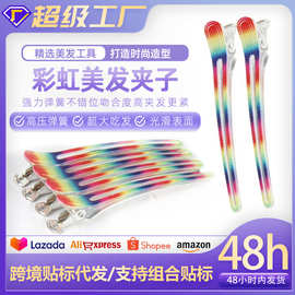 彩虹加长水晶美发一字夹发型师美发用品定位区分夹化妆造型鸭嘴夹
