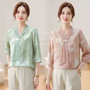 New Mother's Clothing Mother's Day Tops Summer Popular Printed Tops Large Size Middle-Aged and Elderly Women's Bottoming Shirts