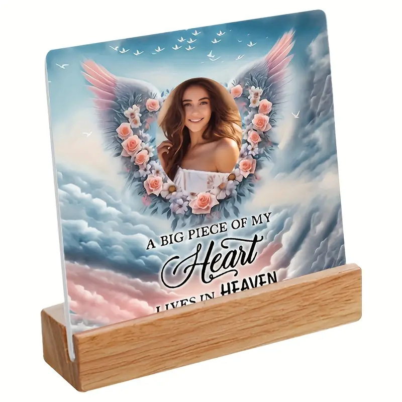 跨境新品热卖正方形亚克力带木质底座装饰摆件家居摆台透明亚克力