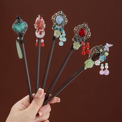 新年の古代スタイルのヘアピン、木製ヘアピン、新しい中国風の漢服の古代衣装のヘアピン、古典的なタッセルの気質の女性用ヘアピン