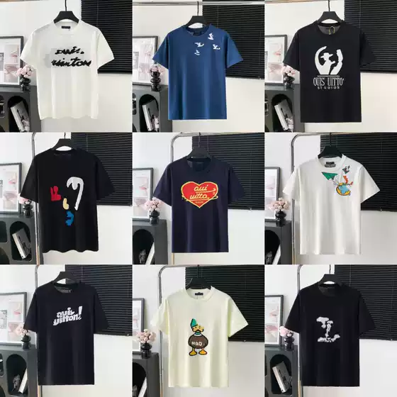Corrected Version Lv Brand 2025 New Knit Sweater Logo Letter Jacquard Casual Loose-Fit Short-Sleeve T-Shirt