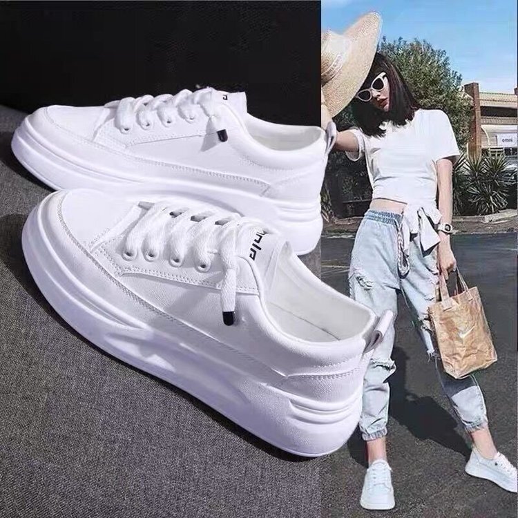 Ins Height-Increasing White Sneakers for Women 2026 Spring and Autumn Solid Color Student Rubber Sole Casual Sneakers Thick-Soled Sports Shoes for Women