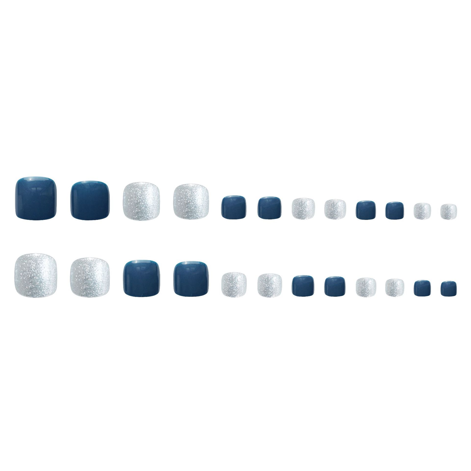 J-119 agujero azul plata salto dedo del pie de uñas transfronterizo azul falso desgaste de uñas pegatina de uñas producto terminado 24 piezas de uñas al por mayor