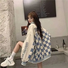 新款棋盘格棒球服外套女潮春秋季韩版宽松学生甜美学院风