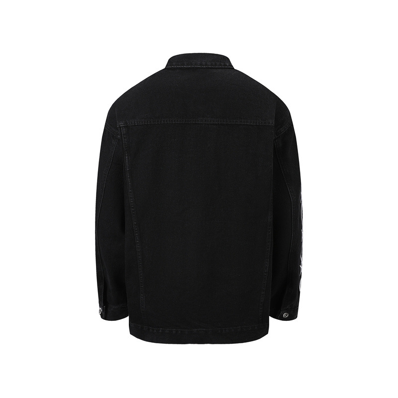 Herrenbekleidung im Retro-Stil, weiße, abgenutzte Herren-Jacquard-Jeansjacke, personalisierte Jeansjacke, gerade und weit, lockere und bequeme Oberbekleidung, Jeansjacke_voghion.com