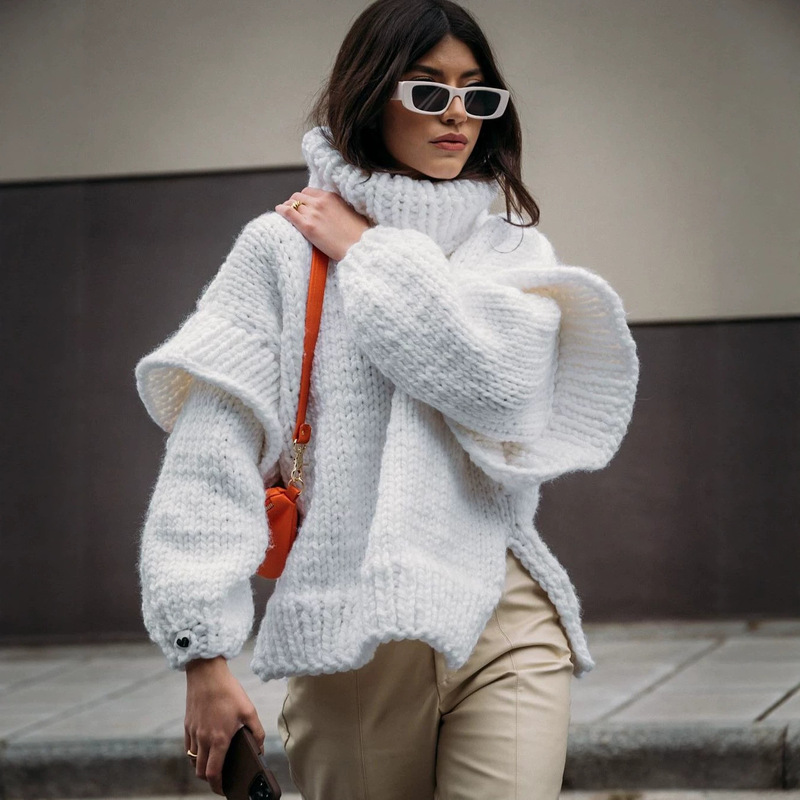 2026 Amazon Cross-Border New High-Neck Pullover Knit Sweater for Women, European and American Foreign Trade Loose Long-Sleeve Chunky Knit Sweater 2026 Amazon Cross-Border New High-Neck Pullover Knit Sweater for Women, European and American Foreign Trade Loose Long-Sleeve Chunky Knit Sweater