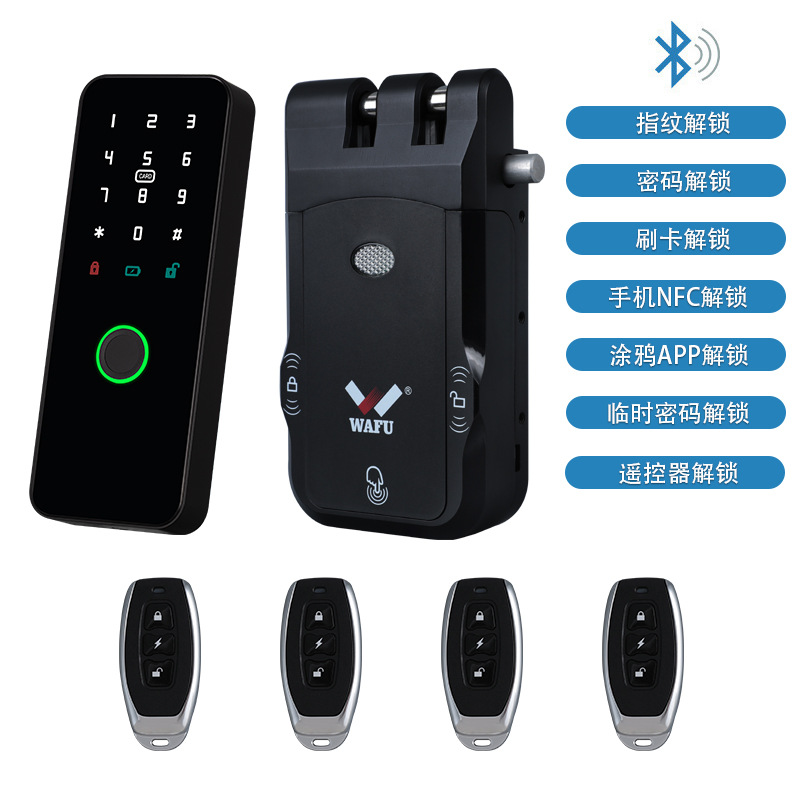 Cerradura antirrobo inalámbrica invisible Graffiti para uso doméstico, sin cableado, diseño sin orificio para cerradura, cerradura con control remoto, cerradura inteligente, cerradura oculta para puerta corredera