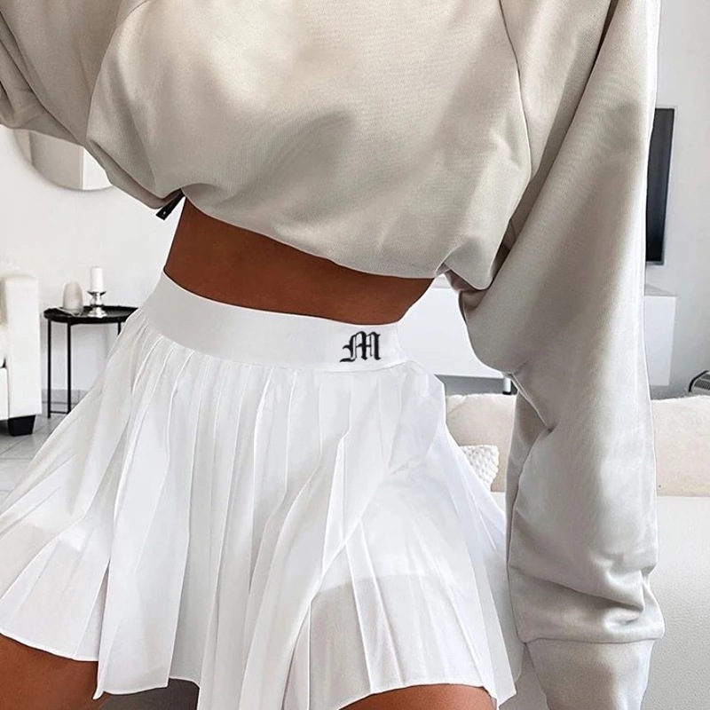 Women's Clothing 2024 White Pleated Skirt Short Women's Elastic Waist Mini Skirt Sexy Slightly Summer Embroidered Mini Tennis Skirt New_voghion.com