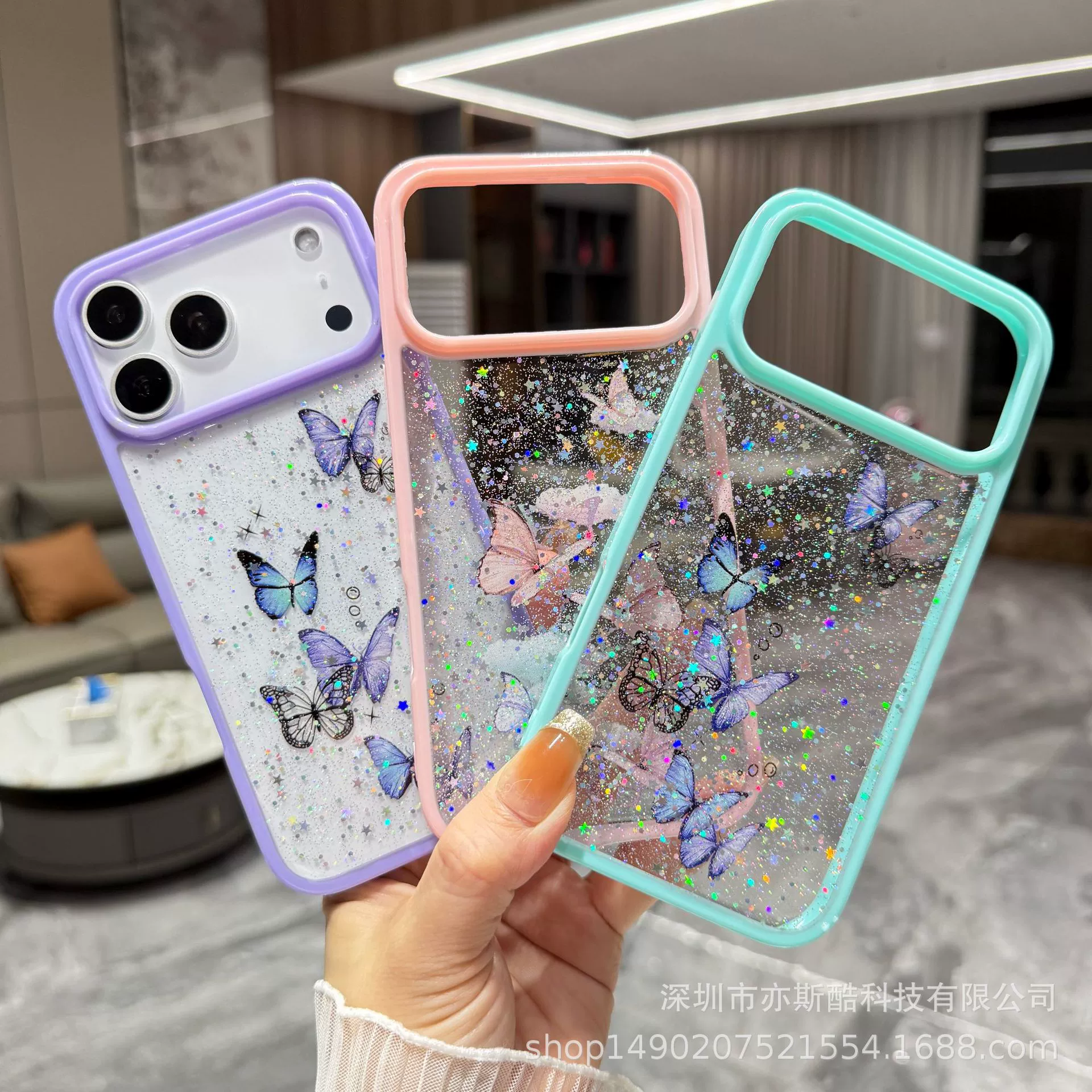 Глянцевый чехол для ремонта Amazon Glue Glitter Butterfly 17 PRO MANX 13 MINI, 16pro Laser Protective Case 14plus