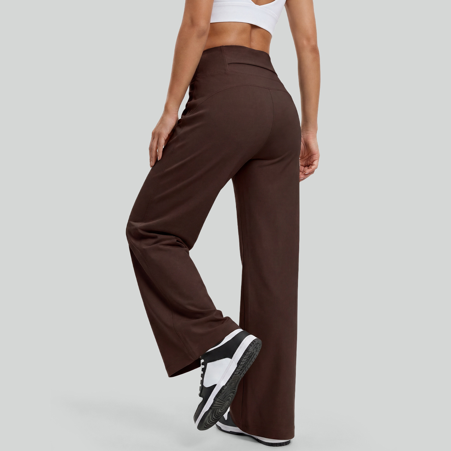 Juyi Tang mel桃 bolsillo de cintura trasero relajado tubo recto pantalones de yoga de cintura alta delgaseante