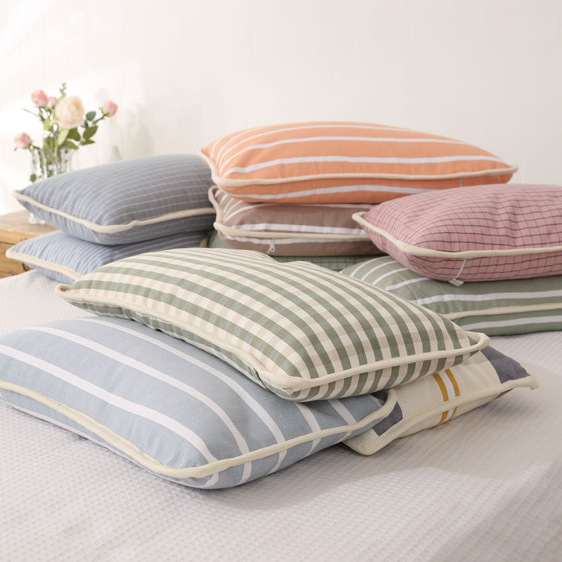Clear Stock Old Coarse Cloth Buckwheat Shell Pillow Pure Cotton Yarn-Dyed Jacquard Mat Pillowcase Home Dormitory Single Pillow