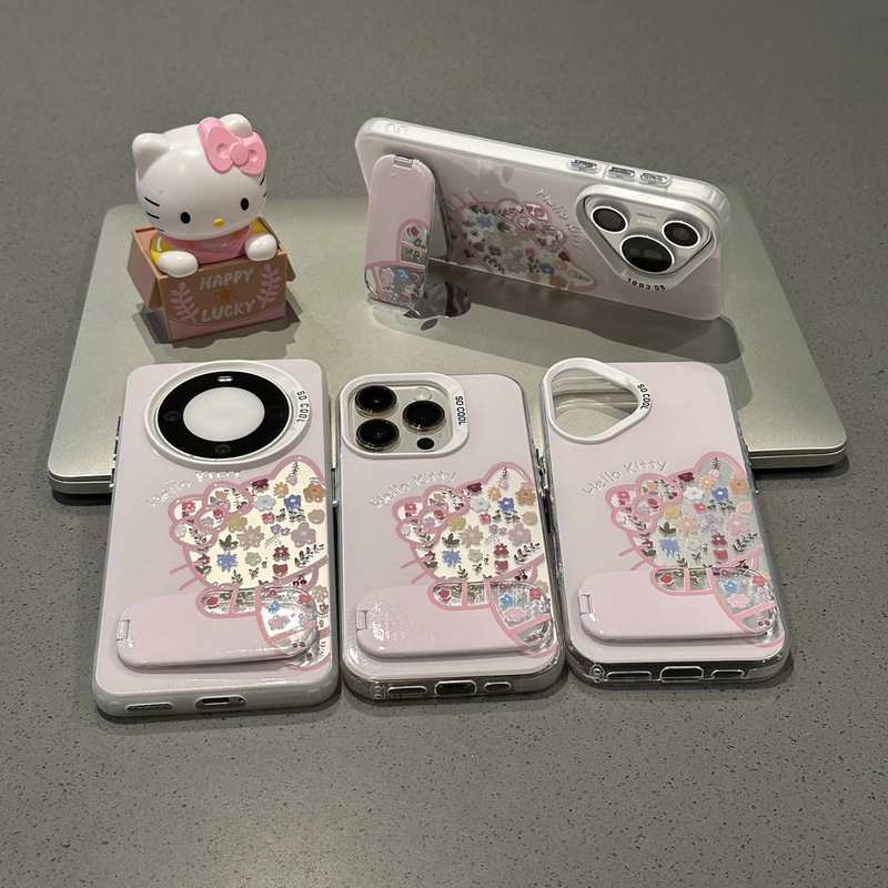 镂空碎花Kitty猫适用iPhone16/17手机壳14彩银IMD15/13女12支架xs|undefined