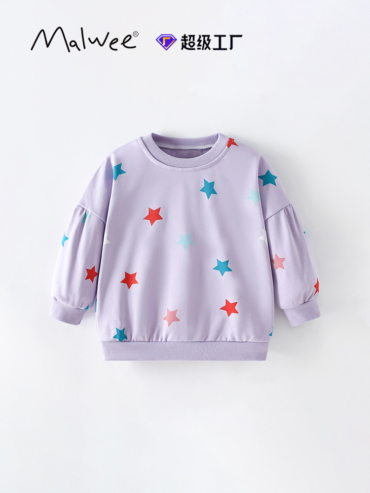 Malwee Child Sweater Otoño Invierno Nuevo estilo europeo y americano Casual Camisas de cuello redondo de manga larga ropa de niñas Casual Top