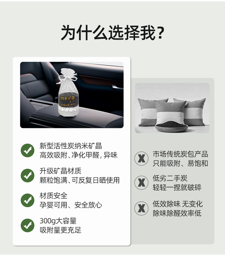 Car carbon bag for formaldehyde removal, activated carbon adsorption carbon bag for new cars to eliminate odors and smoke, activated carbon purification bag
