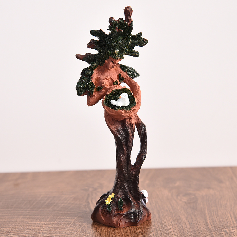 Cross-border New Office Crafts Tree Man and Bird Statue Small Ornaments Outdoor Creative Garden Decoration Home