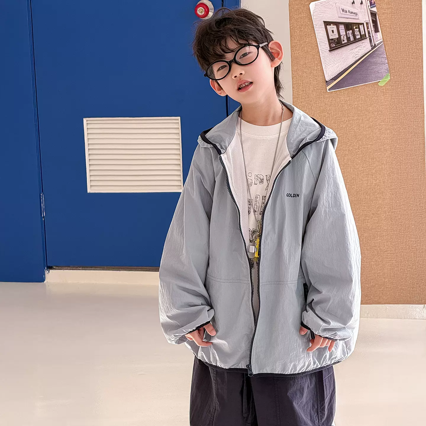 棉小铺男童外套儿童春季韩版2026新款简潮宽松连帽运动童装上衣潮