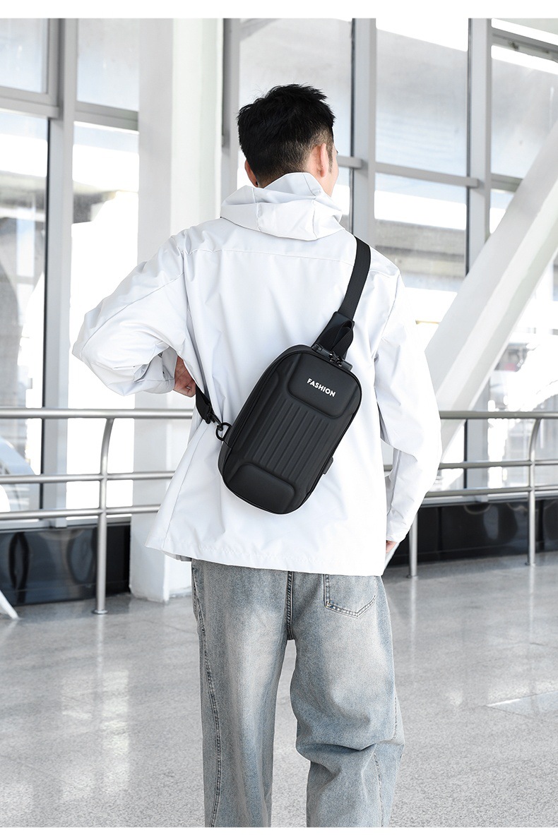 Men's crossbody bag with password lock, black large-capacity sports motorcycle bag, single-shoulder crossbody men's chest bag undefined