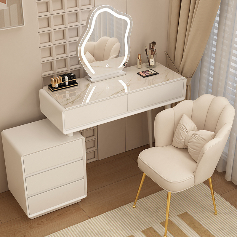 Madera maciza tablero de roca mesa de tocador de estilo de viento silencioso mesa de maquillaje de estilo de viento crema gabinete de almacenamiento mesas de cabecera de cama pequeñas mesas de maquillaje en una