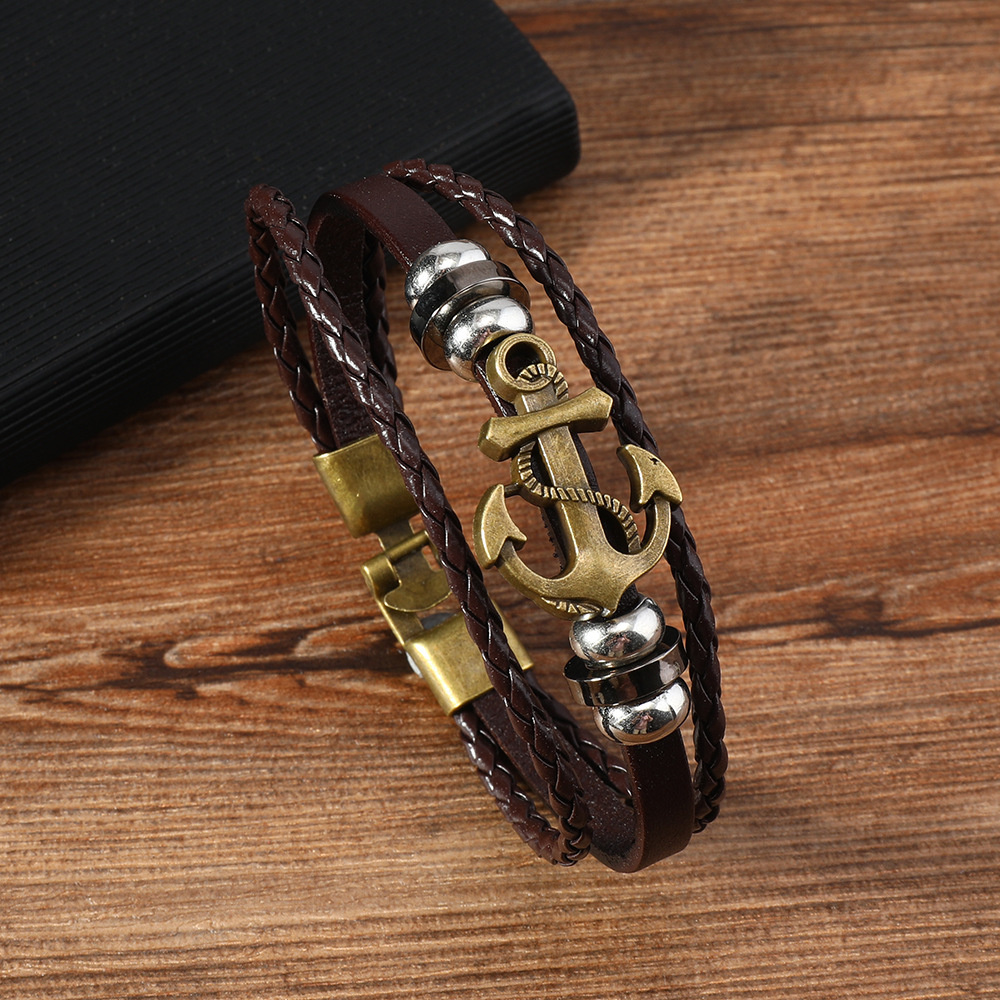 20g Weight Bracelets Classification Alloy Chain Material 1 Piece Quantity Street Occasion Alloy, Leather Material Geometric Pattern Men's Gender Retro Style Retro Geometric Alloy Leather Men's Bracelets Men Cord & Leather Bracelets 5