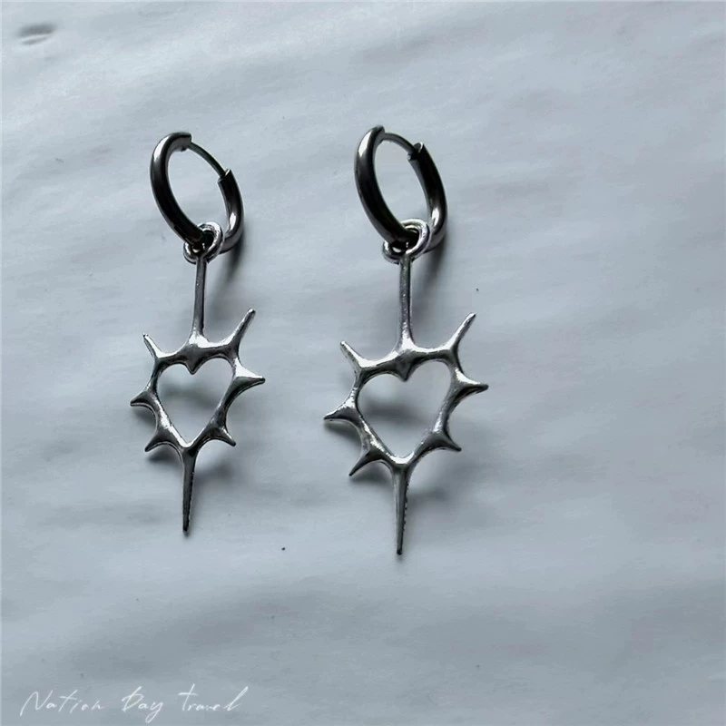 Earrings heart-shaped, internet celebrity, punk style