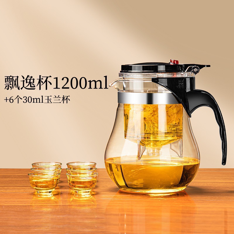 tetera de vidrio tetera de té de un botón taza de té de presión resistente a altas temperaturas tetera de té elegante tetera de agua casa separación de té plástico