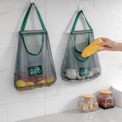 Fruit and vegetable ginger and garlic hanging bag kitchen storage bag moisture-proof hanging bag mesh pocket hanging bag wall-mounted hollow breathable storage artifact