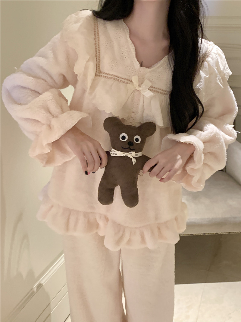 珊瑚绒韩版秋冬新款睡衣女套装甜美公主风加厚毛茸茸保暖家居服