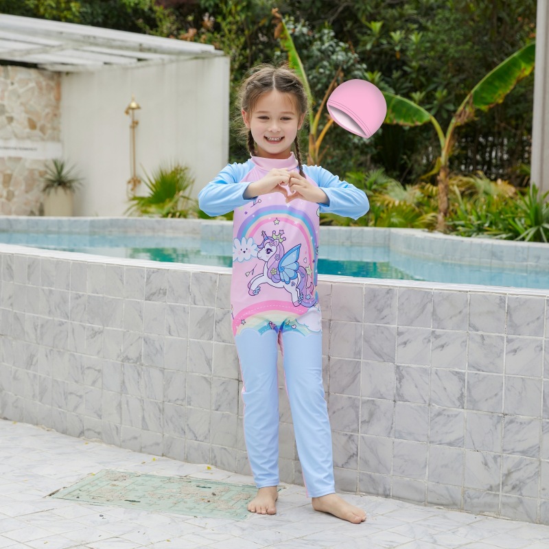 Traje de baño para niños, niña, verano, pequeña, mediana, niña, traje de surf, traje de baño de protección solar, mono, pantalones de manga larga, traje de baño