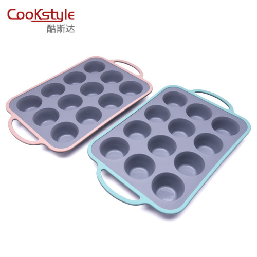 New Silicone Bakeware Set with Steel Dual-Color Cake Pan DIY Handmade Silicone Baking Tool Round 12-Piece Pastry Mold