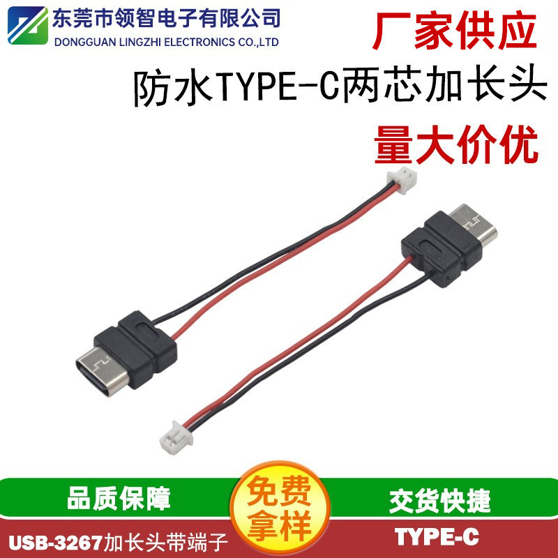 厂家供应type-c2P带线带端子防水母座加长头防水3.1 USB数据传输