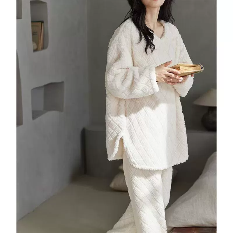 Коралловый бархатный пижама женский зимний осенний 2024 новый бархатный толстый простой чехл можно носить на улице