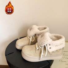 高颜值2025冬季加绒保暖反毛绒高帮帆布鞋女厚底防寒加厚棉鞋女靴