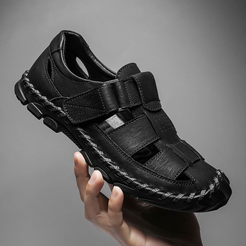 Cross-border Summer Genuine Leather Soft-soled Breathable Closed-toe Non-slip Trendy Casual Clogs Men's Sandals Water_voghion.com