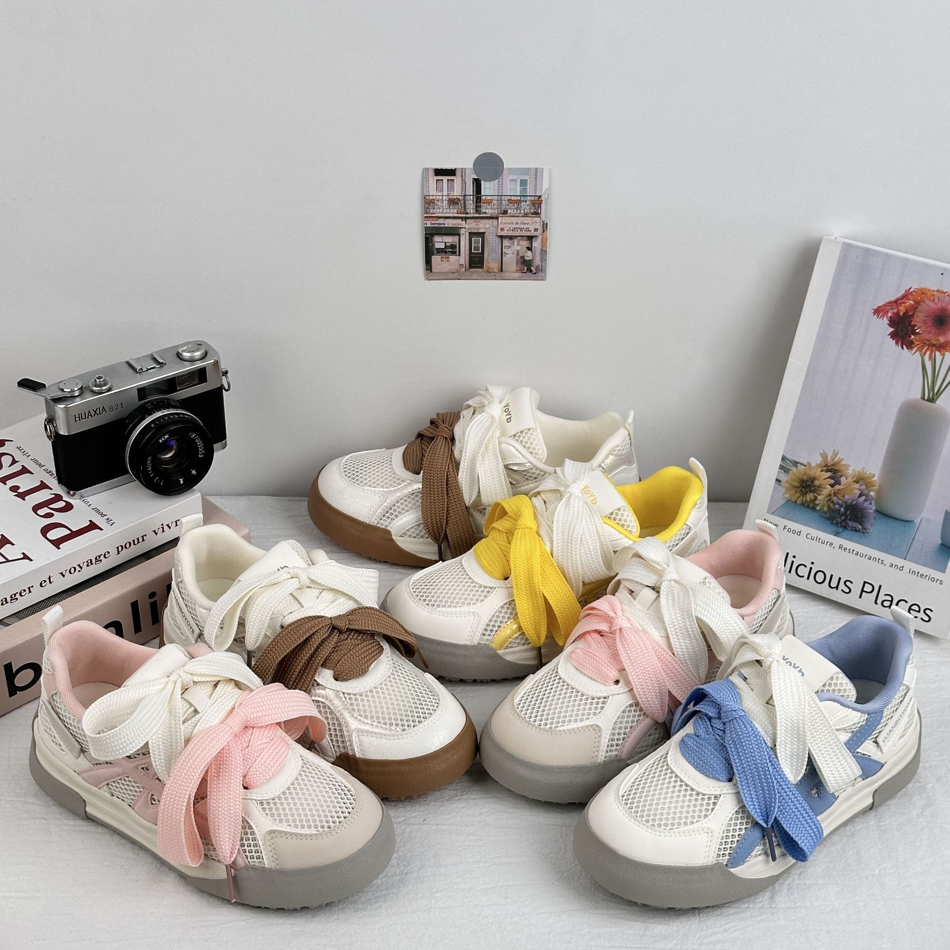 Yuanbo Xiaozhong zapatos de entrenamiento alemán transpirables para mujer 2025 verano nuevo estilo malla deportes ocio todo fósforo zapatillas de deporte chic